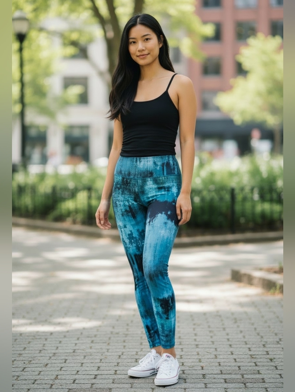 ALO Yoga Blue & Black Abstract Print Leggings